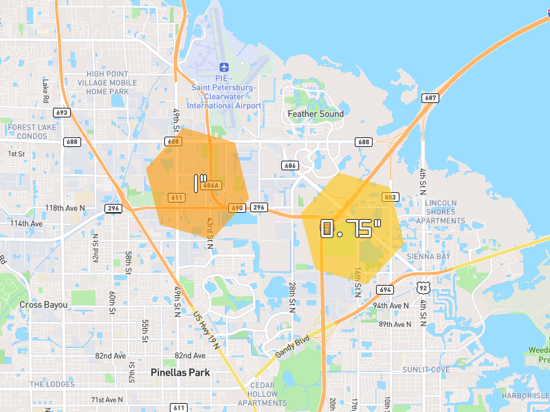Hail map of Saint Petersburg, FL on Jun 26, 2026, hail up to 1"