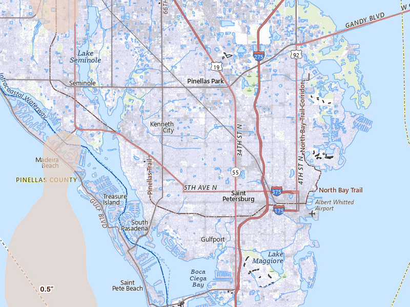 Radar-estimated hail-size map of the storm over Saint Petersburg, FL on Jul 16, 2026