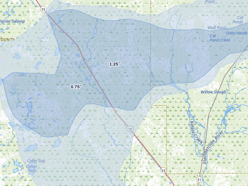 NEXRAD radar-signature map of the hail storm over Salem, FL on Jul 30, 2026