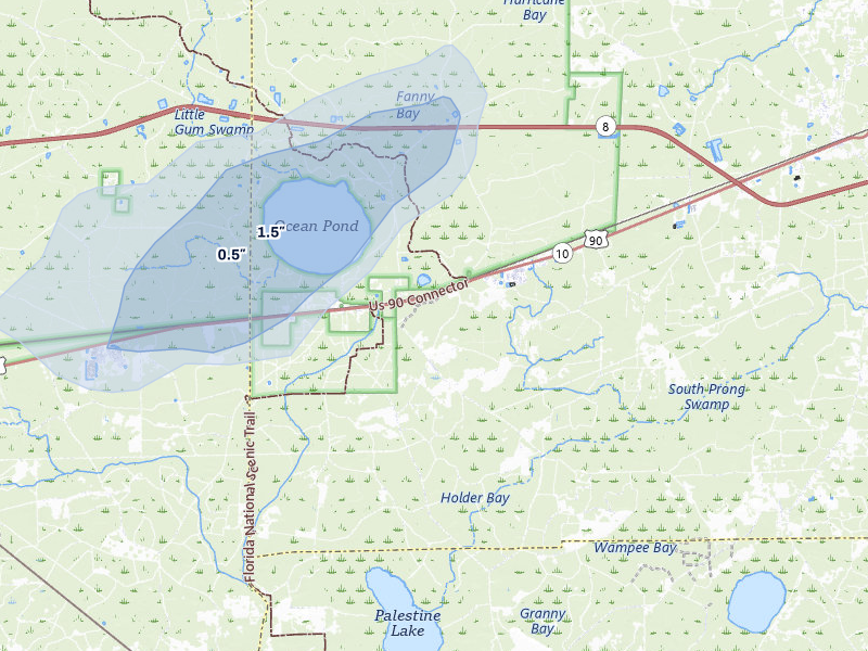 NEXRAD radar-signature map of the hail storm over Sanderson, FL on Aug 6, 2026