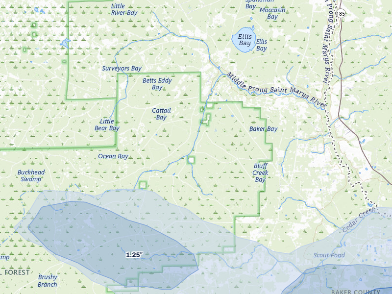 NEXRAD radar-signature map of the hail storm over Sanderson, FL on Aug 24, 2026