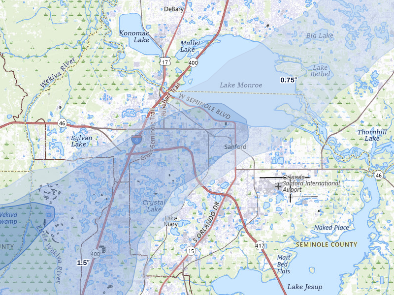 NEXRAD radar-signature map of the hail storm over Sanford, FL on Mar 16, 2026
