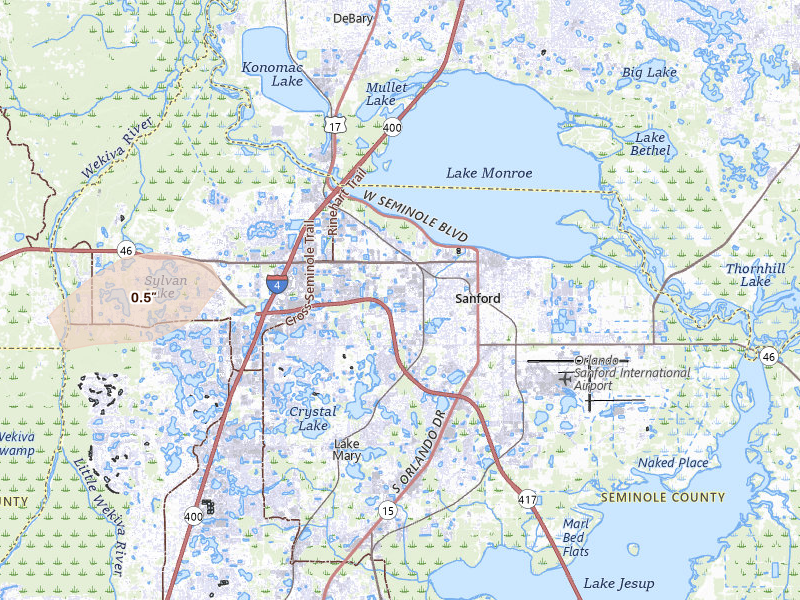 Radar-estimated hail-size map of the storm over Sanford, FL on Jun 19, 2026