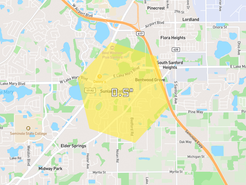 Hail map of Sanford, FL on Jun 28, 2026, hail up to 0.5"