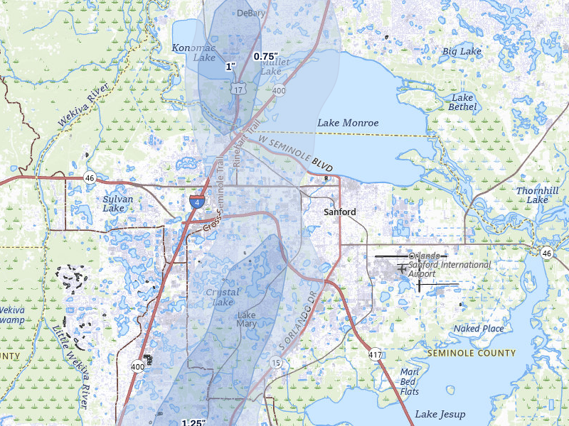 NEXRAD radar-signature map of the hail storm over Sanford, FL on Jun 29, 2026