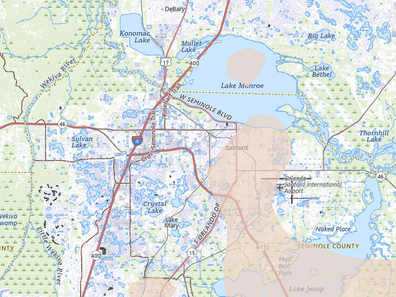 Radar-estimated hail-size map of the storm over Sanford, FL on Jul 4, 2026