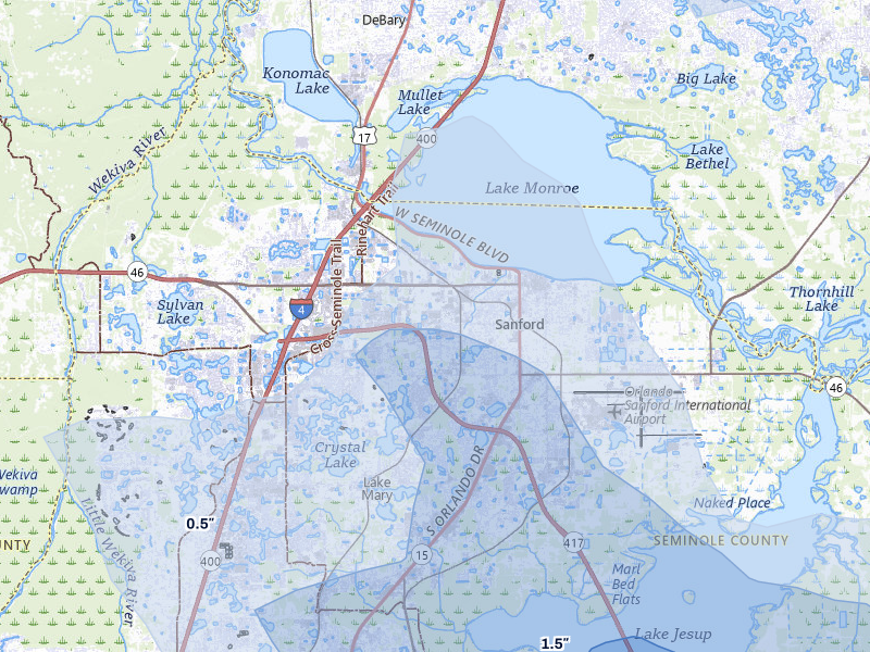 NEXRAD radar-signature map of the hail over Sanford, FL