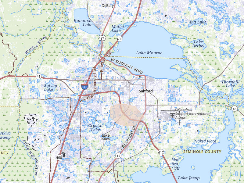 Radar-estimated hail-size map of the storm over Sanford, FL on Jul 17, 2026