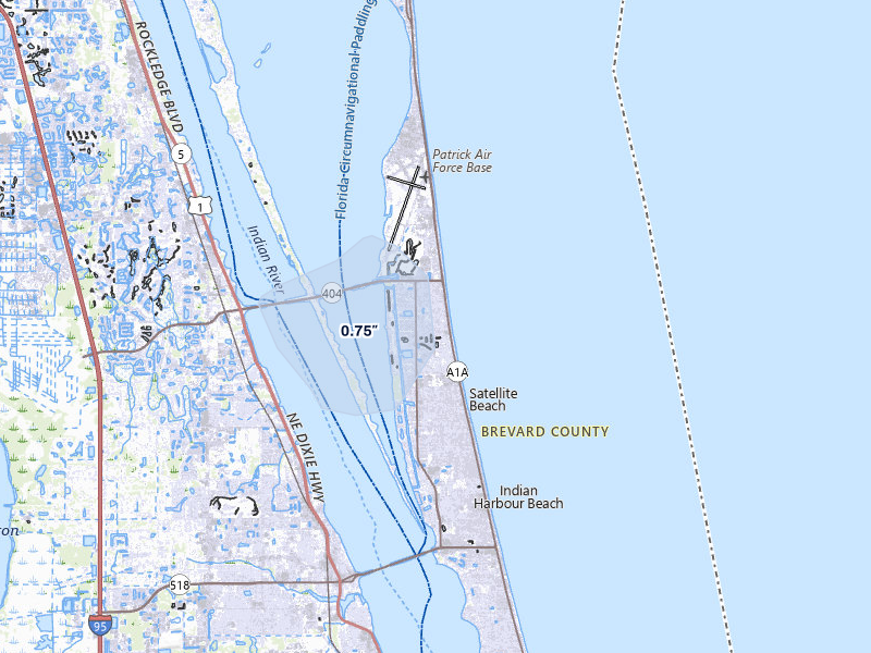 NEXRAD radar-signature map of the hail storm over Satellite Beach, FL on May 31, 2026
