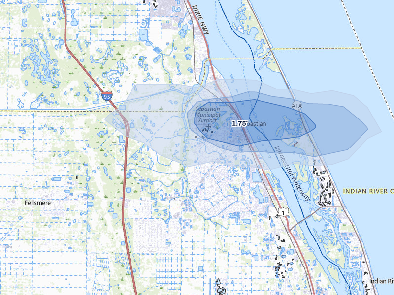 NEXRAD radar-signature map of the hail storm over Sebastian, FL on May 10, 2026