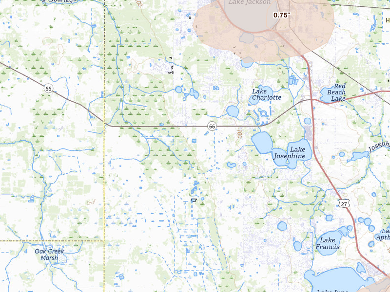 Radar-estimated hail-size map of the storm over Sebring, FL on Jun 24, 2026