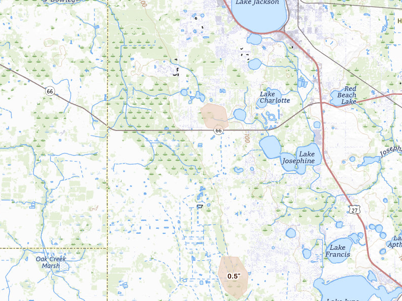 Radar-estimated hail-size map of the storm over Sebring, FL on Jun 29, 2026