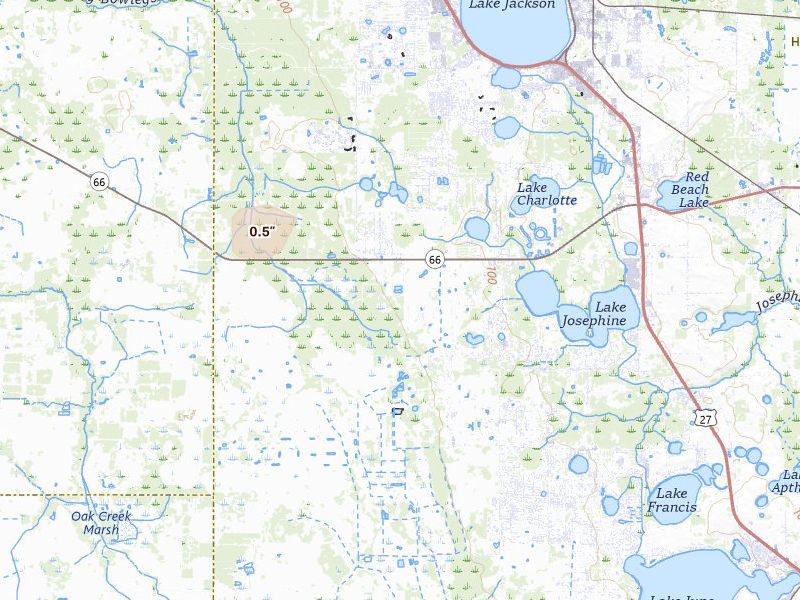 Radar-estimated hail-size map of the storm over Sebring, FL on Jul 7, 2026
