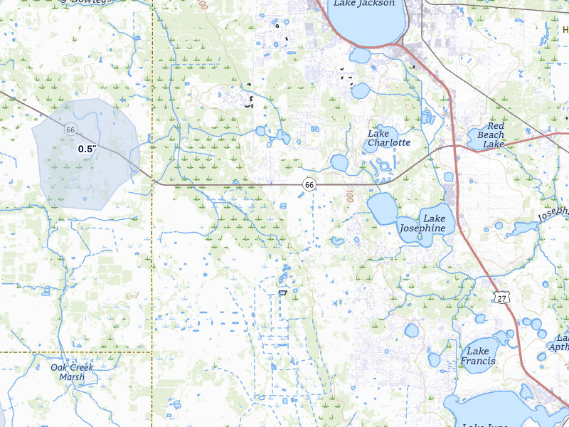 NEXRAD radar-signature map of the hail storm over Sebring, FL on Jul 7, 2026
