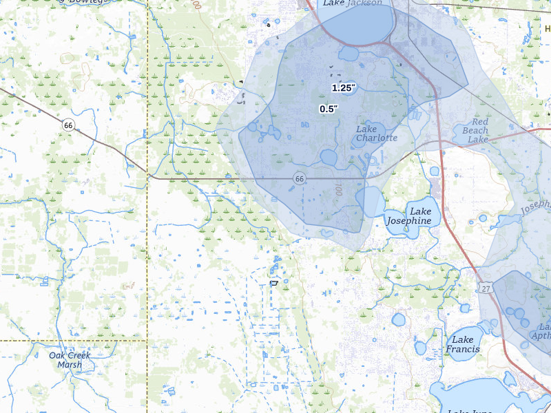 NEXRAD radar-signature map of the hail over Sebring, FL