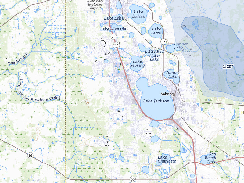 NEXRAD radar-signature map of the hail storm over Sebring, FL on Aug 29, 2026
