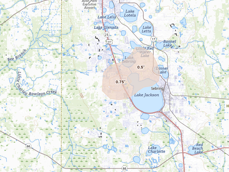 Radar-estimated hail-size map of the storm over Sebring, FL