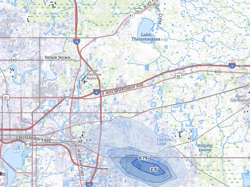 NEXRAD radar-signature map of the hail over Seffner, FL