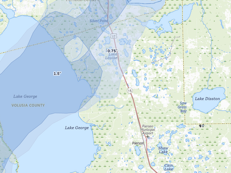 NEXRAD radar-signature map of the hail over Seville, FL