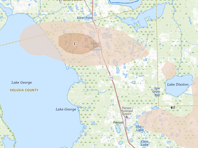Radar-estimated hail-size map of the storm over Seville, FL on May 8, 2026