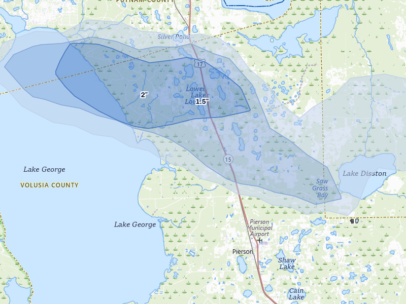 NEXRAD radar-signature map of the hail storm over Seville, FL on May 8, 2026