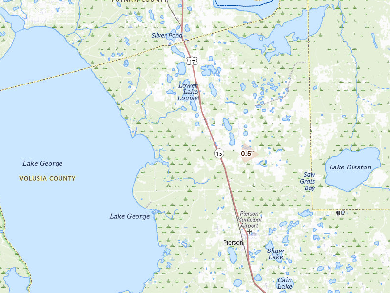 Radar-estimated hail-size map of the storm over Seville, FL on Aug 21, 2026