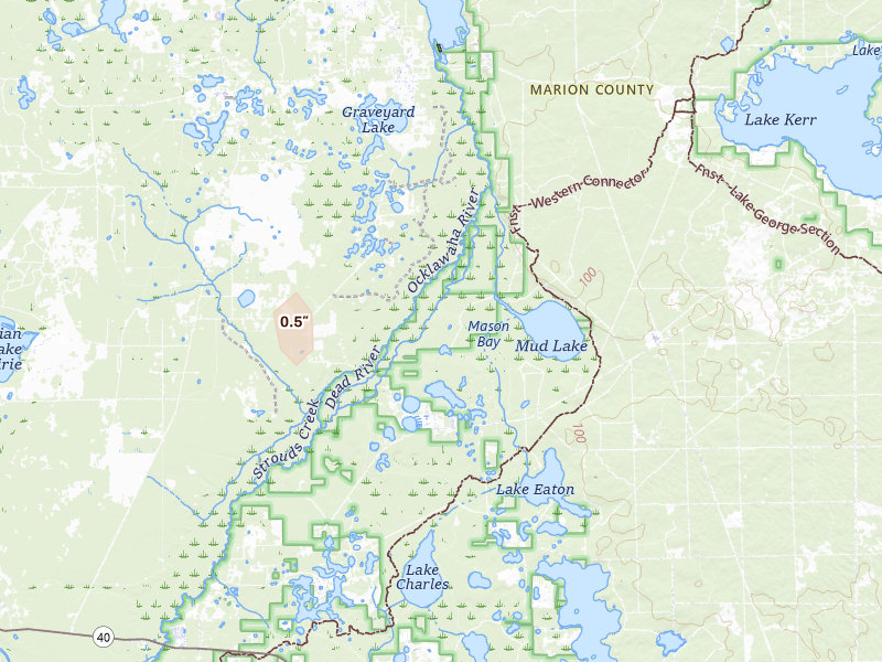 Radar-estimated hail-size map of the storm over Silver Springs, FL on Jun 8, 2026