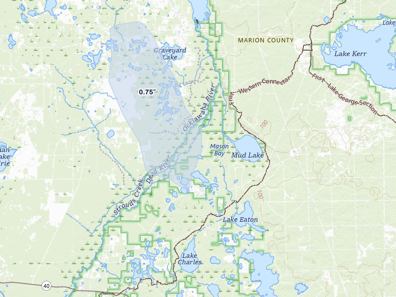 NEXRAD radar-signature map of the hail storm over Silver Springs, FL on Jun 28, 2026