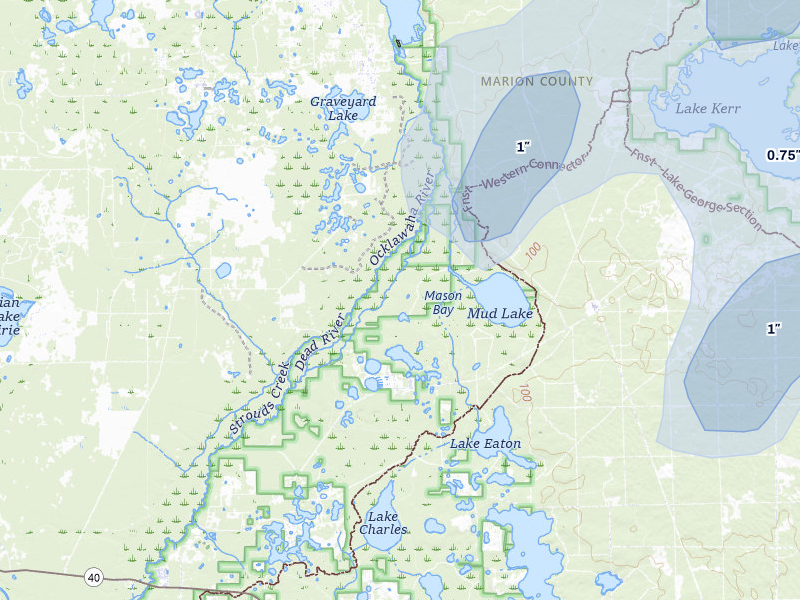 NEXRAD radar-signature map of the hail over Silver Springs, FL