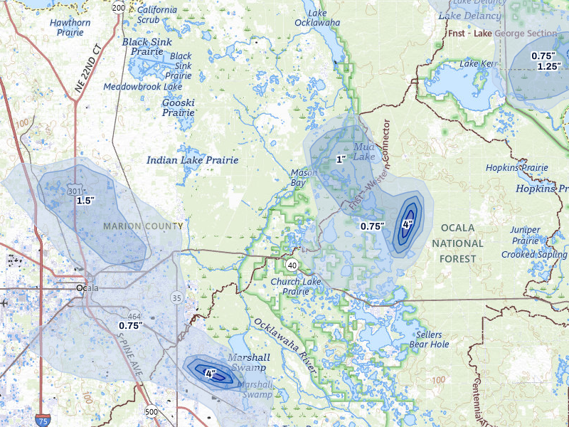 NEXRAD radar-signature map of the hail storm over Silver Springs, FL on Aug 19, 2026