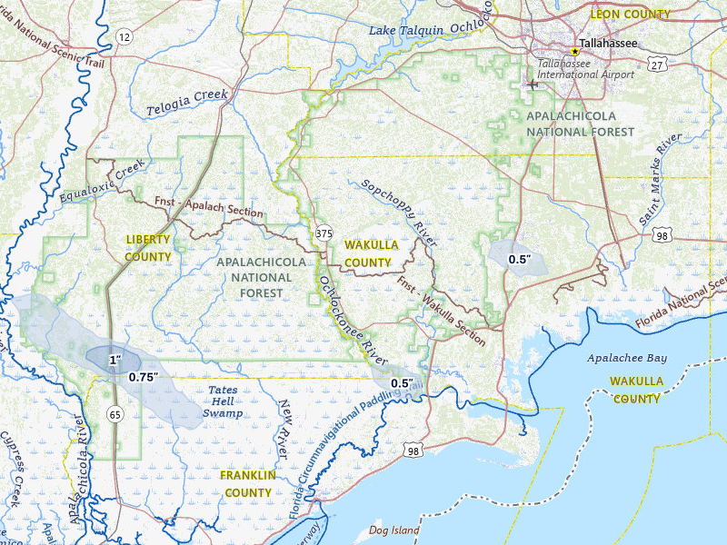 NEXRAD radar-signature map of the hail storm over Sopchoppy, FL on Jul 8, 2026