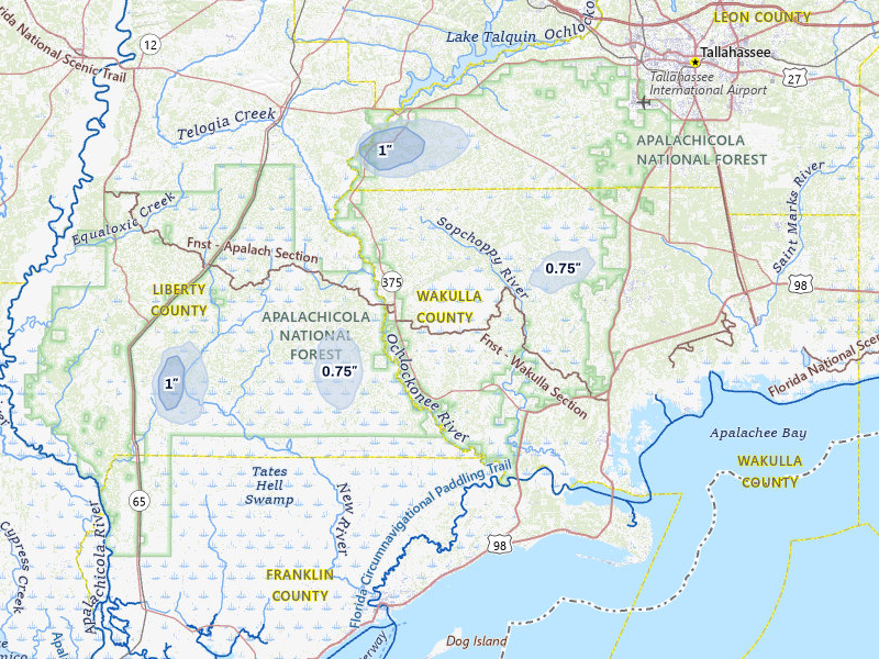 NEXRAD radar-signature map of the hail storm over Sopchoppy, FL on Jul 12, 2026