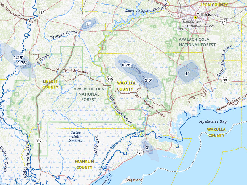 NEXRAD radar-signature map of the hail storm over Sopchoppy, FL on Jul 27, 2026