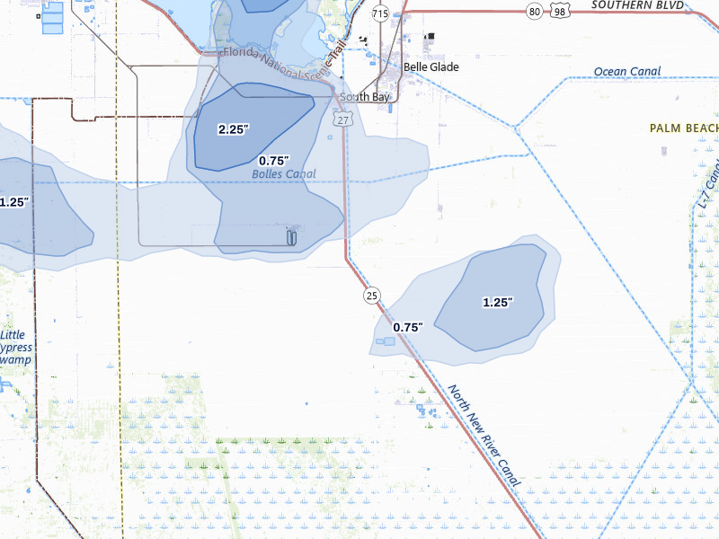 NEXRAD radar-signature map of the hail storm over South Bay, FL on Aug 20, 2026
