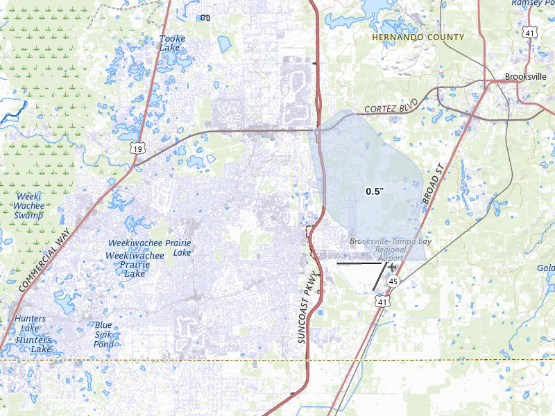 NEXRAD radar-signature map of the hail storm over Spring Hill, FL on Mar 5, 2026