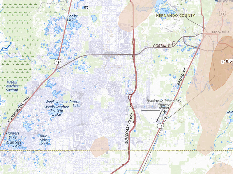 Radar-estimated hail-size map of the storm over Spring Hill, FL on Mar 15, 2026