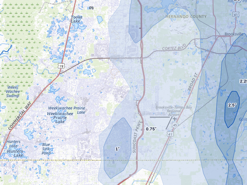 NEXRAD radar-signature map of the hail over Spring Hill, FL