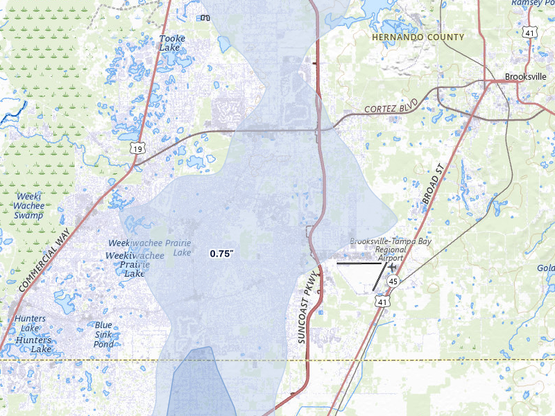NEXRAD radar-signature map of the hail storm over Spring Hill, FL on Jun 30, 2026