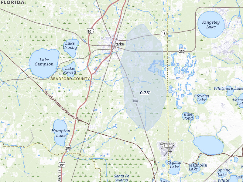 NEXRAD radar-signature map of the hail storm over Starke, FL on Jun 26, 2026
