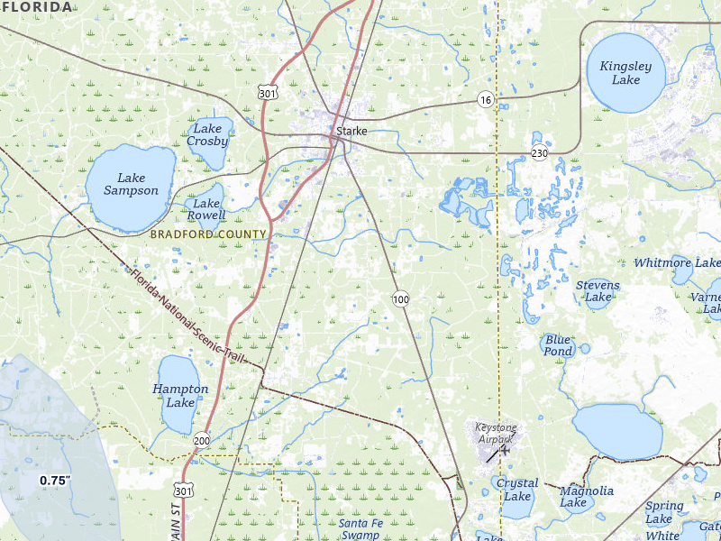 NEXRAD radar-signature map of the hail storm over Starke, FL on Jul 10, 2026