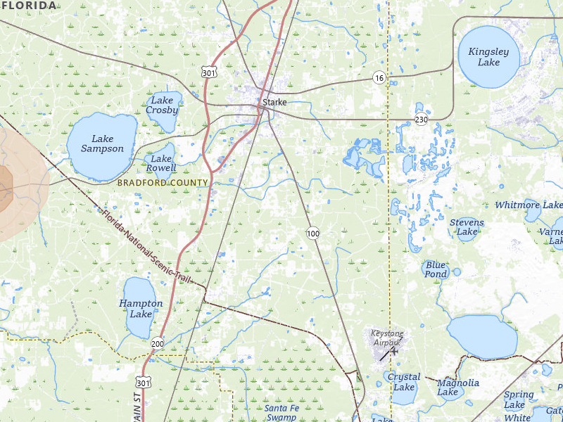 Radar-estimated hail-size map of the storm over Starke, FL on Jul 11, 2026