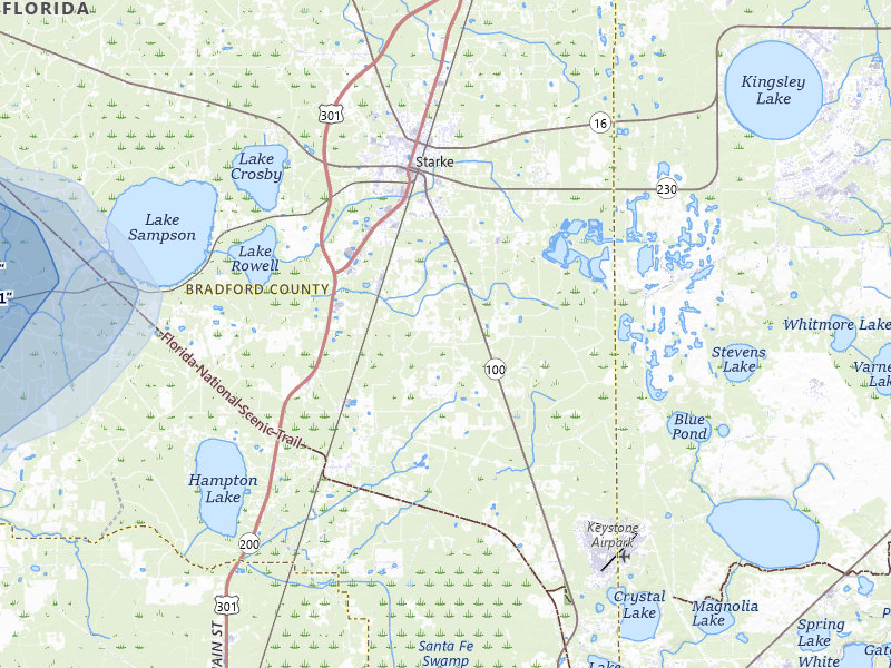 NEXRAD radar-signature map of the hail storm over Starke, FL on Jul 11, 2026