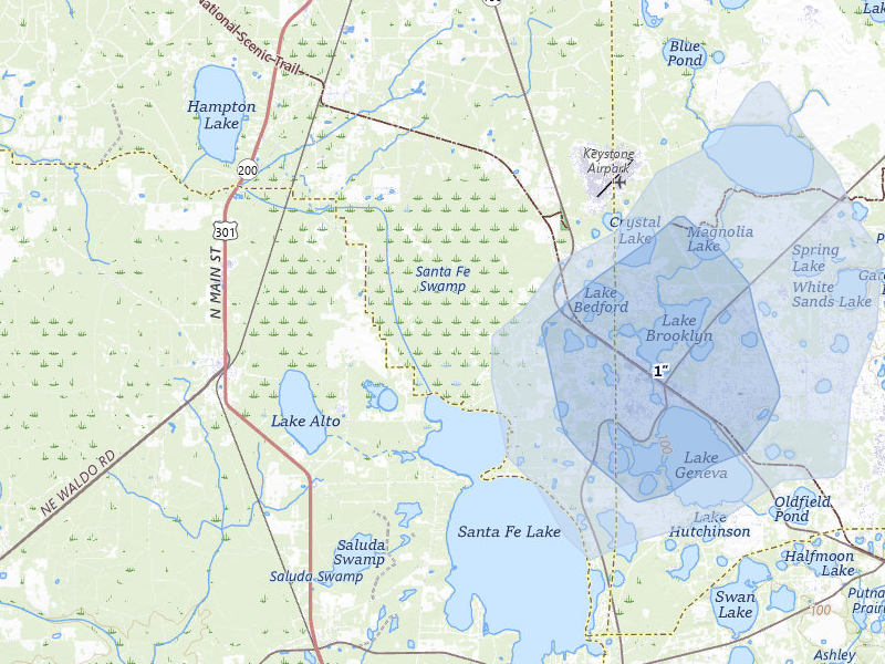 NEXRAD radar-signature map of the hail storm over Starke, FL on Aug 9, 2026
