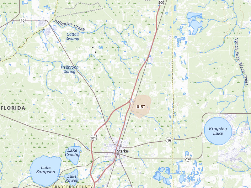 Radar-estimated hail-size map of the storm over Starke, FL