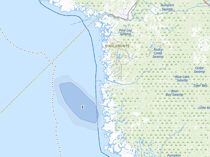 NEXRAD radar-signature map of the hail storm over Steinhatchee, FL on Jun 30, 2026