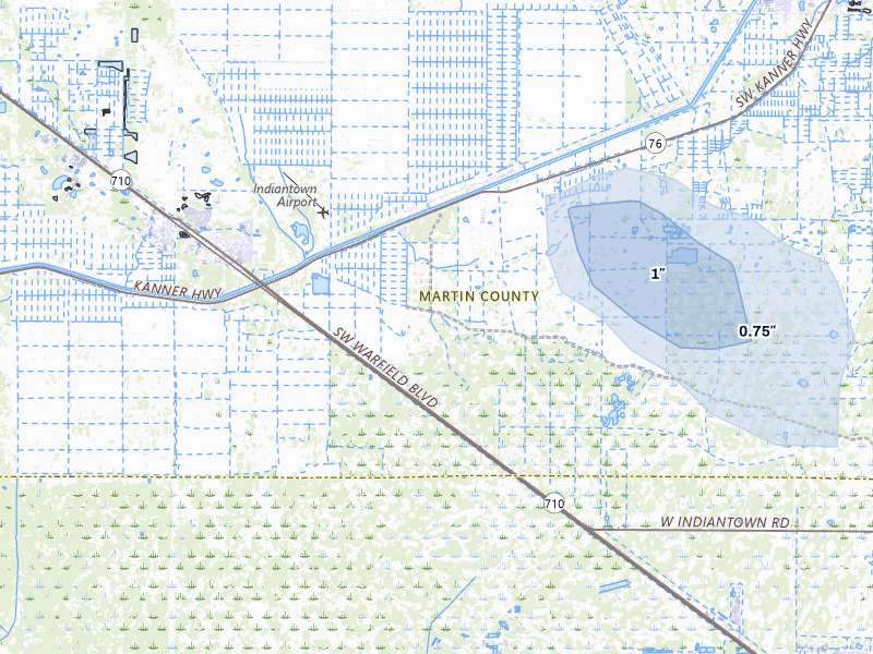 NEXRAD radar-signature map of the hail storm over Stuart, FL on Jun 2, 2026
