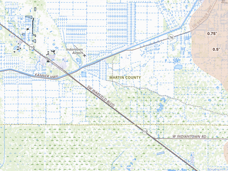 Radar-estimated hail-size map of the storm over Stuart, FL on Jun 20, 2026