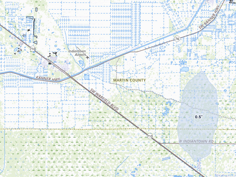 NEXRAD radar-signature map of the hail storm over Stuart, FL on Jul 7, 2026