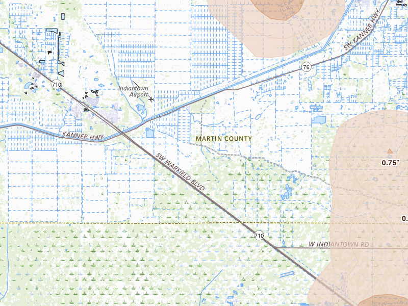 Radar-estimated hail-size map of the storm over Stuart, FL on Jul 12, 2026