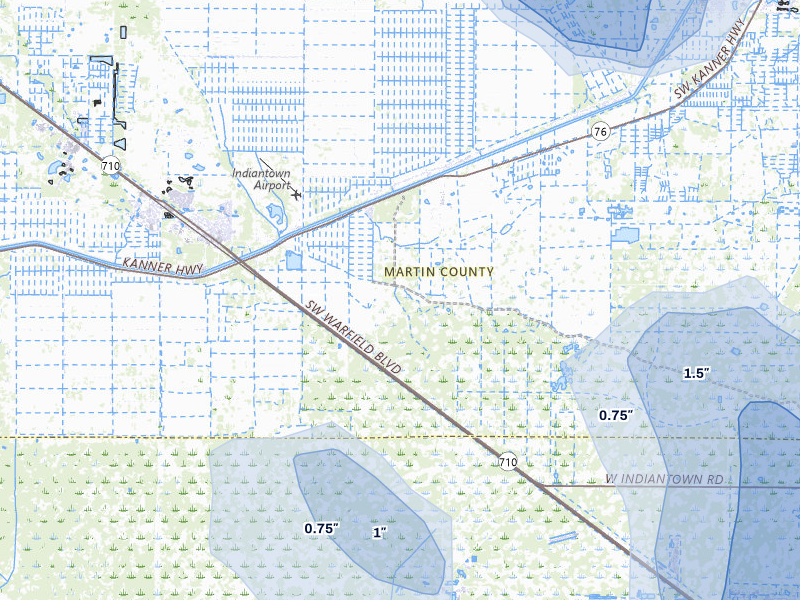 NEXRAD radar-signature map of the hail storm over Stuart, FL on Jul 12, 2026